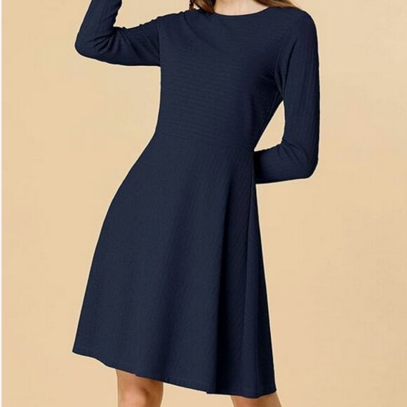 Allegra K Women's Fall Dress Long Sleeve Round Neck A Line Basic - Picture 1 of 5